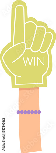 Fun foam finger flat icon Show support Win word