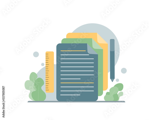 Document project. Project planning, task assignment, business case, business analysis. Vector illustration.