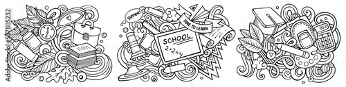 School cartoon vector doodle designs set.