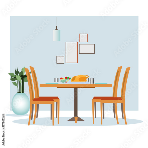 Dining table semi flat color vector element. Full sized object on white. Family routine and tradition. Served family meal simple cartoon style illustration for web graphic design and animation