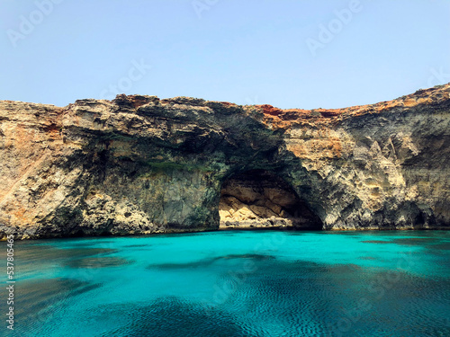 Stunning Maltese seascape with turquoise waters of the Blue lagoon on Comino island. Beautiful Malta scenery with nobody. Best of Malta 