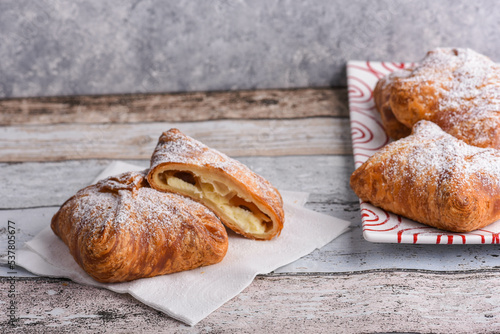 Homemade fresh baked quark cheese pockets with raisins
