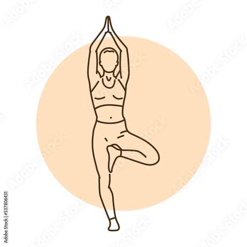 Tree pose vrikshasana color line illustration. Pictogram for web page