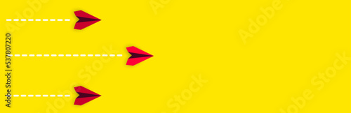 paper airplanes. The red plane is leading the other planes. path. Thinking different, Business leader, personality development idea concept.