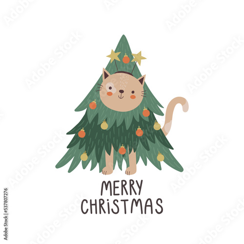 vector image of a cute Christmas cat