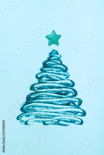 Abstract creative Christmas tree from glitter gel. Blank Christmas greeting card