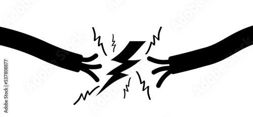 Voltage, short circuit pictogram Cartoon electric plug. socket, electricity, power logo or symbol. Power plugs and cable. Socket plug adapter. Wire, cable of energy icon. Broken power wire