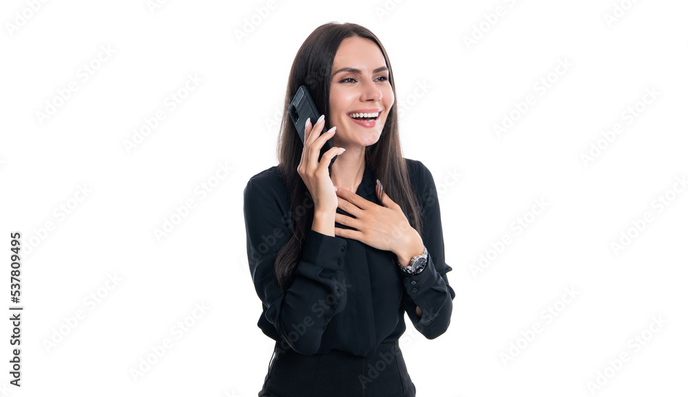 Happy smiling professional business woman businesswoman ceo talking on business cellphone Happy smiling professional business woman businesswoman ceo talking on business cellphone