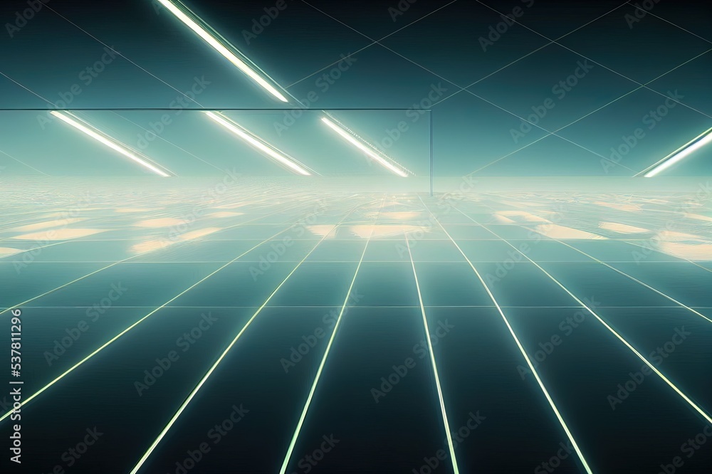 Elegant futuristic light and reflection with grid line background. 3D rendering. Elegant futuristic light and reflection with grid line background. 3D rendering.