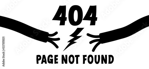 404. page not found, no internet. Broken power wire. Voltage, short circuit. Cartoon electric plug. socket, electricity, power logo or symbol. Power plugs and cable. Wire, cable of energy icon.
