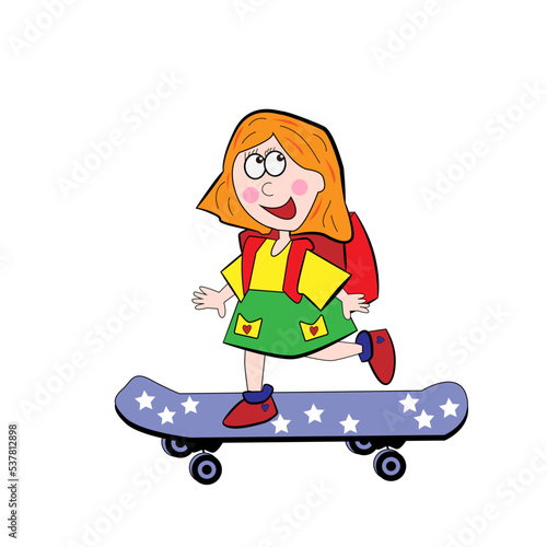 Niña montada en un skate.