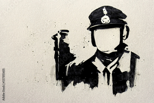 Fototapeta Digital police ink artwork featuring a faceless officer in uniform