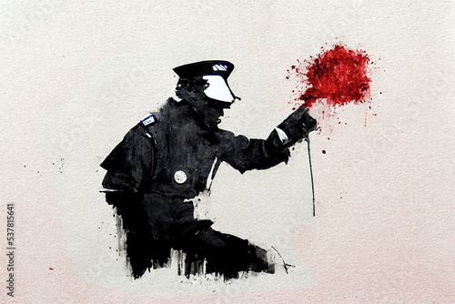 Obraz na płótnie Ink stencil artwork featuring a policeman
