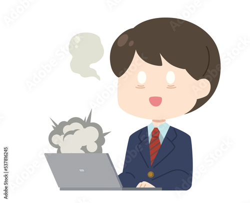 男子学生　パソコン　イラスト