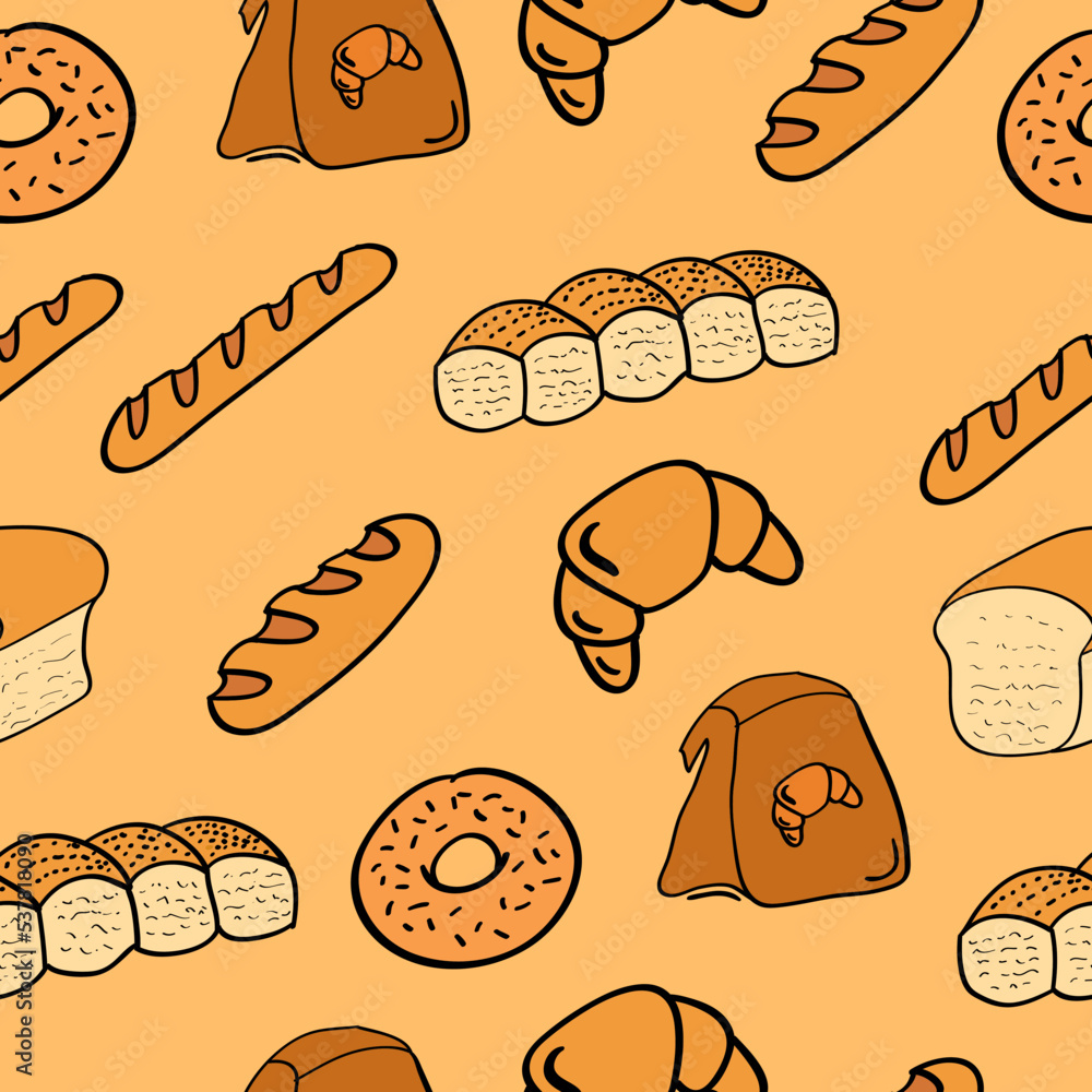 Hand drawn Bread seamless pattern in doodle style Hand drawn Bread seamless pattern in doodle style