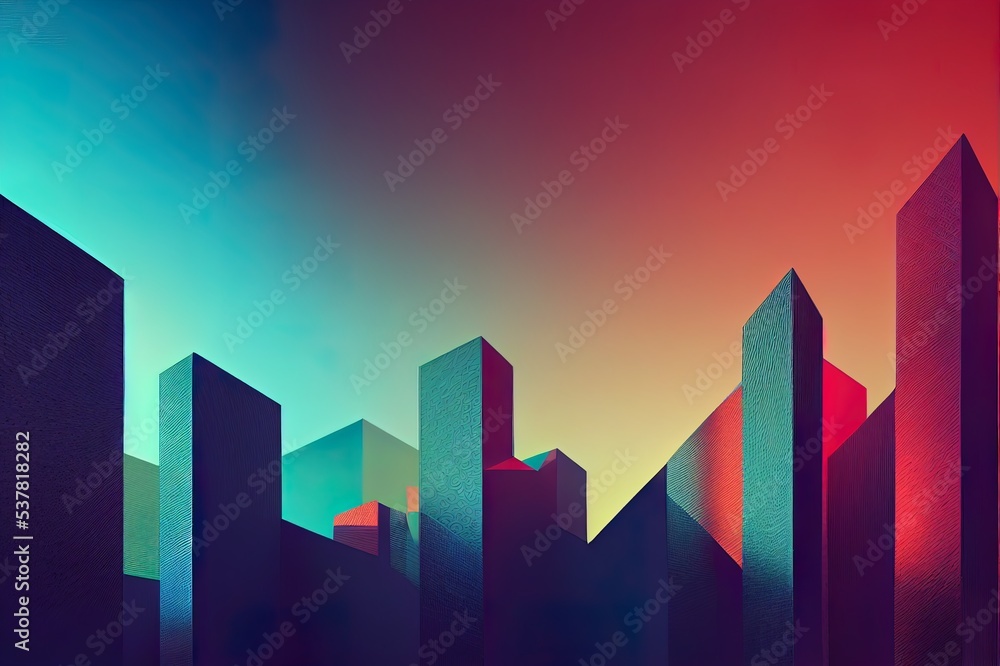 3D rendering of a very modern upscale Black Cyan building, Abstract 3D constructions on red and haze Futuristic, 3D Rendering illustration.