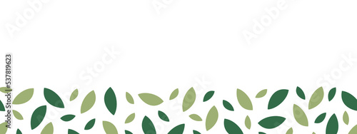 Frame with a simple pattern of green leaves in a naive style. Decorative botanical rectangular vector illustration on a white background for placing text, inscriptions, congratulations, etc.