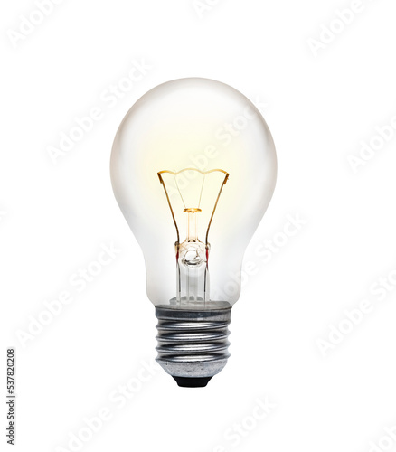 Glühlampe mit leuchtendem Glühfaden isoliert