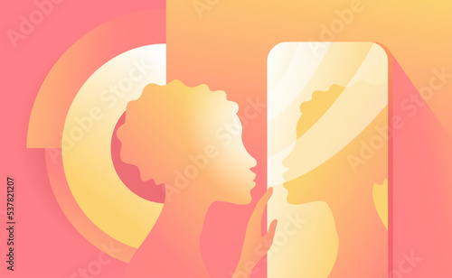Self awareness - abstract woman looking at mirror