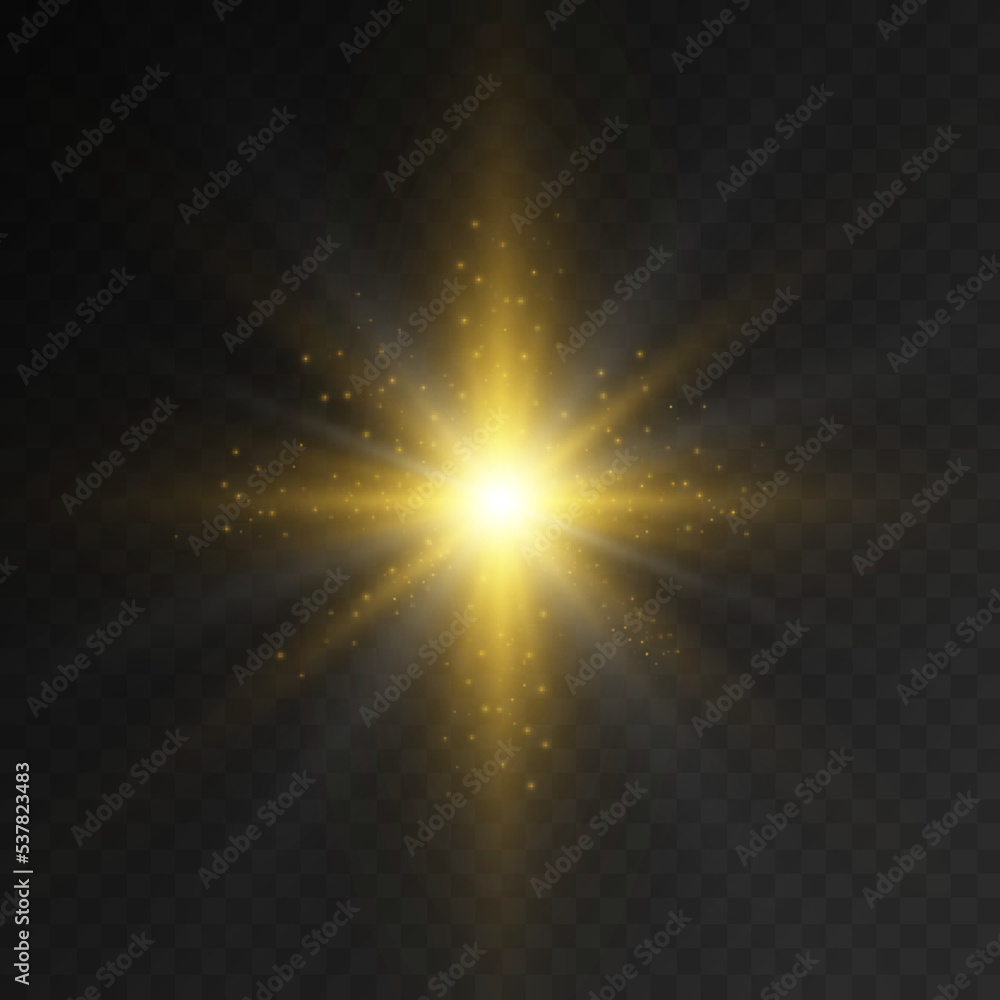 Transparent golden glow effect. The star burst with brilliance