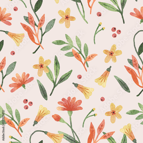 Watercolor colourful floral seamless pattern