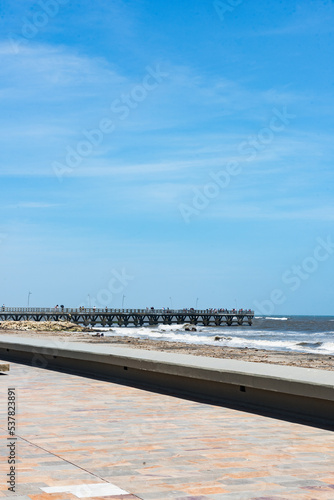 Landscape with harbor view and blue sky. Puerto Colombia  Atlantico  Colombia. 