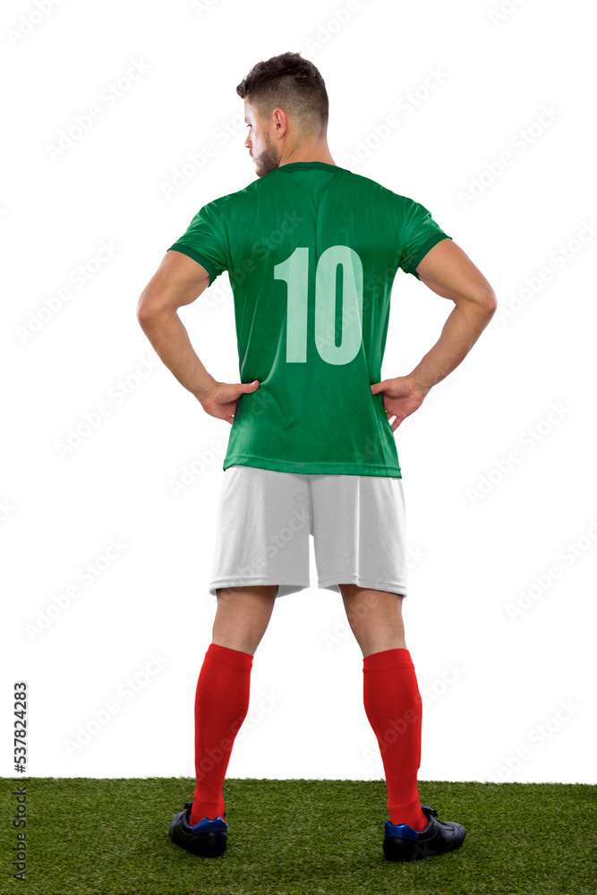 Soccer player from behind with the uniform of his country. Soccer player from behind with the uniform of his country.