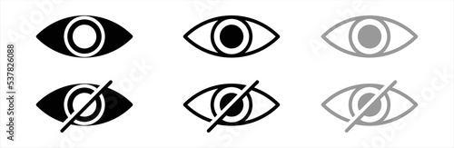 Eye icon set. See and unsee symbol. Look and Vision icons. Show password. Vector illustration