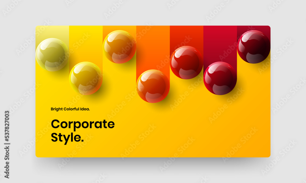 Colorful 3D spheres catalog cover layout. Amazing site design vector concept.