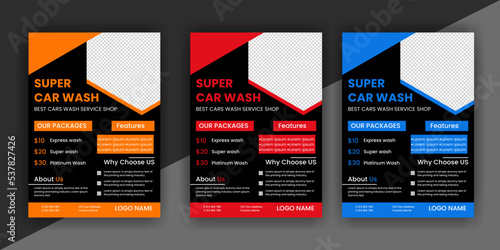 modern car wash car detailing and rental flyer, car service, and price list flyer, automobile car service flyer