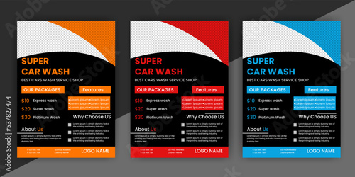 modern car wash car detailing and rental flyer, car service, and price list flyer, automobile car service flyer
