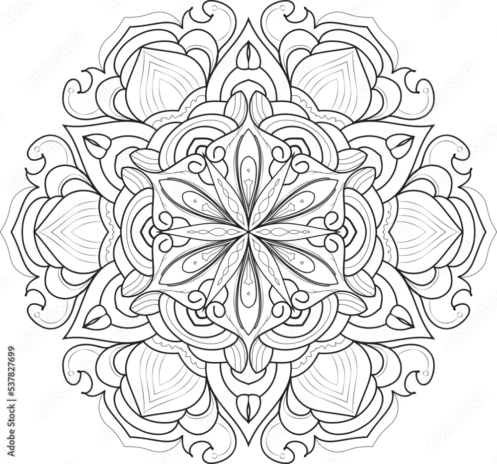 Adult coloring page Mandala.Antistress Coloring Page Mandala.Hand drawn illustration vector