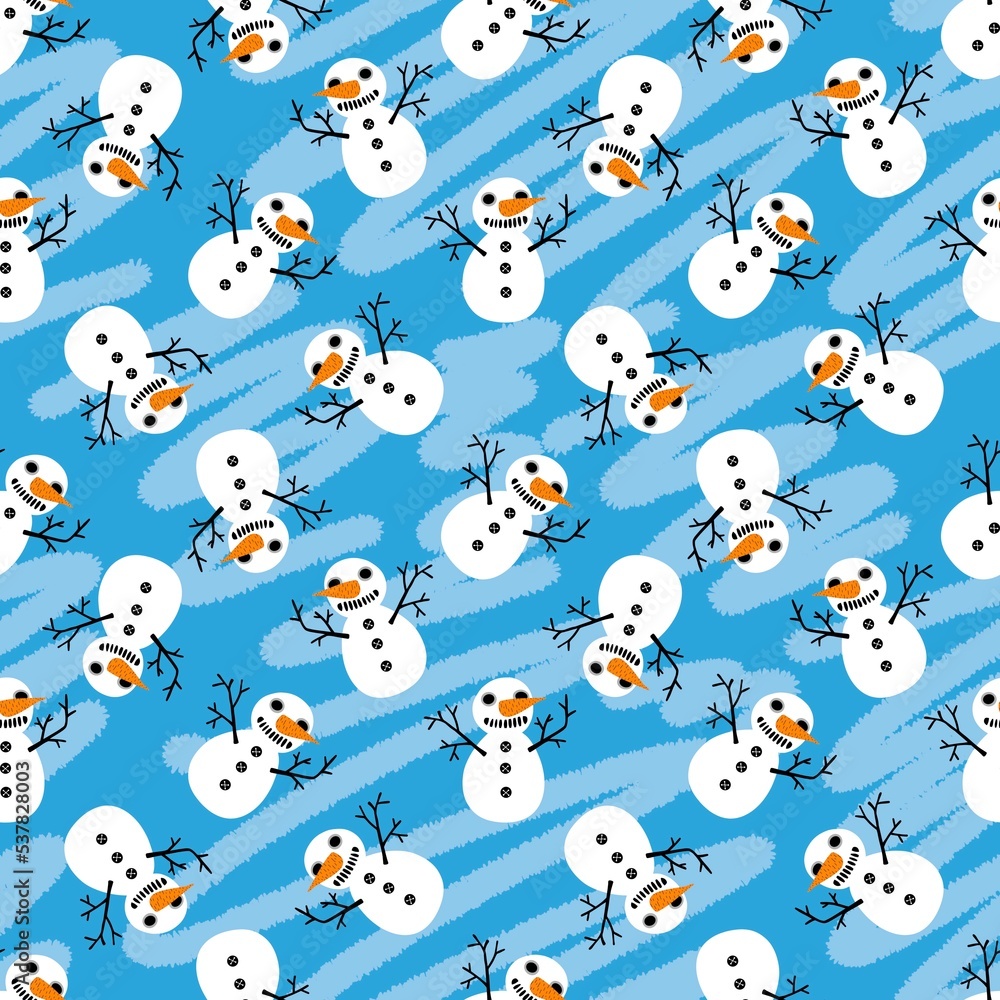 Winter Christmas seamless snowman with carrot and scarf pattern for wrapping paper and Noel and kids and fabrics Winter Christmas seamless snowman with carrot and scarf pattern for wrapping paper and Noel and kids and fabrics