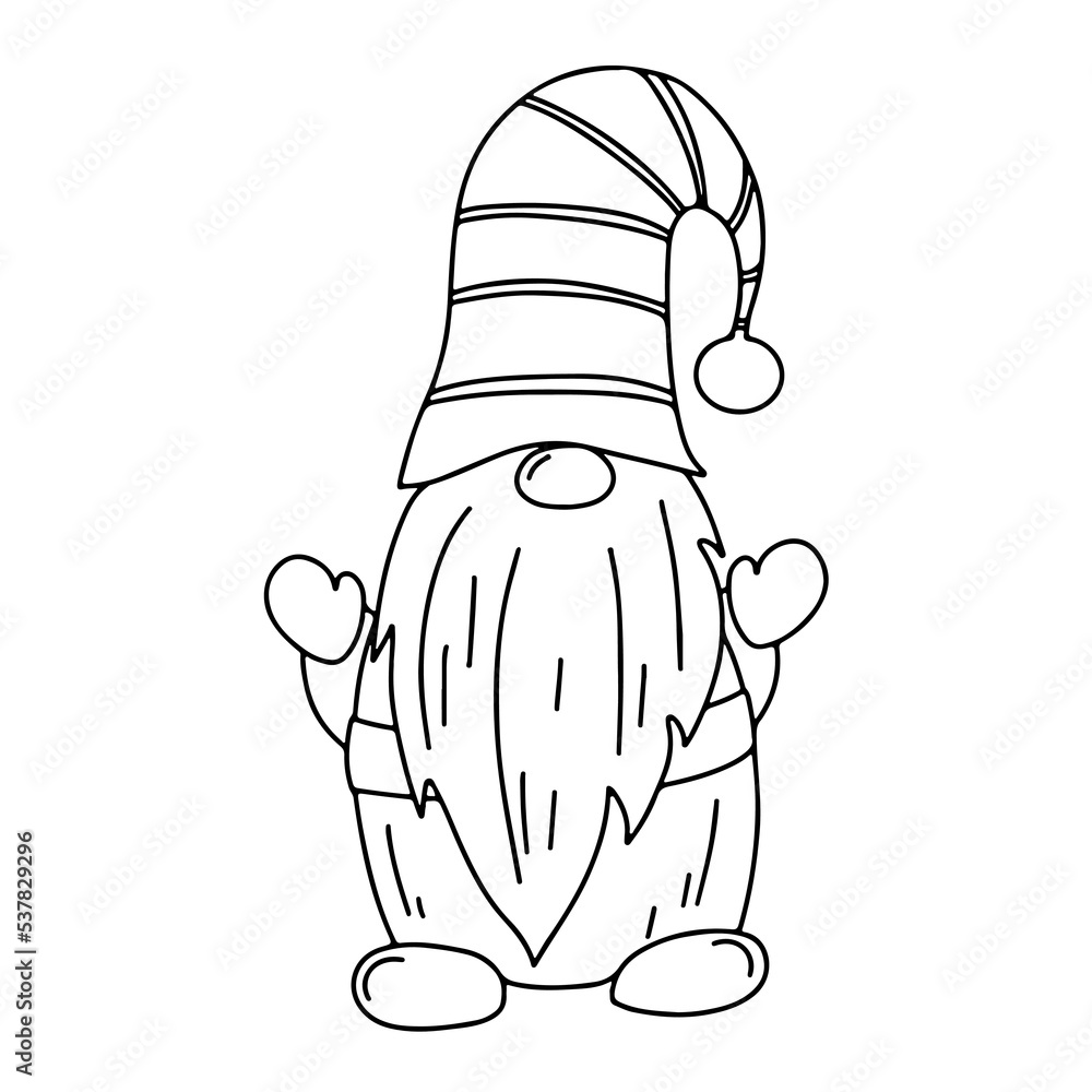 Cute dwarf in hand drawn doodle style. Gnome waving hands. Fairy tale character in sketch style. Cute dwarf in hand drawn doodle style. Gnome waving hands. Fairy tale character in sketch style.
