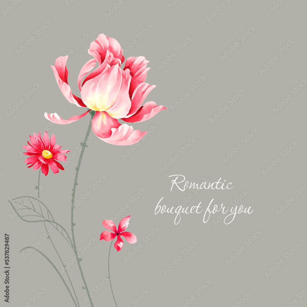 Fototapeta premium Flowers watercolor illustration.Manual composition.Big Set watercolor elements，Design for textile, wallpapers，Element for design,Greeting card