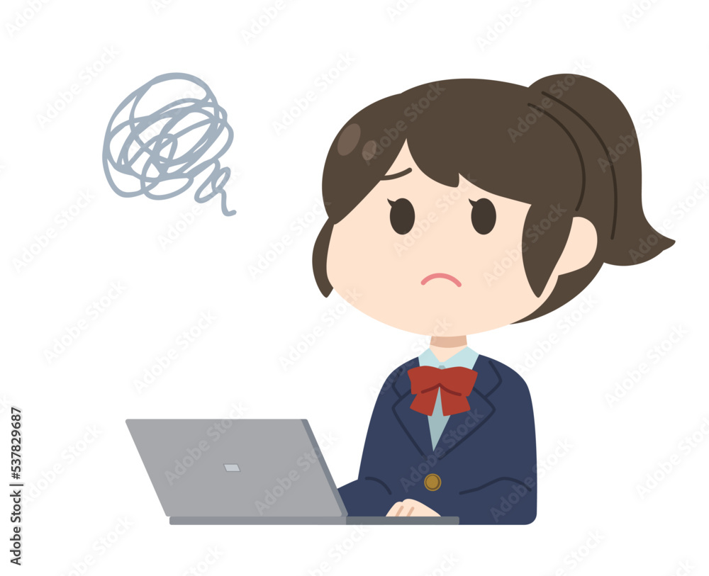 女子学生　パソコン　イラスト