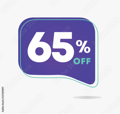 65% off. Design template for sales, offers, discount. Vector illustration