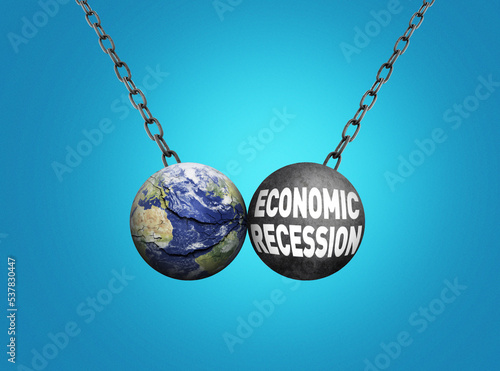 Global economy recession and declining World business crisis or international decline and economic concept in a 3D illustration style. 