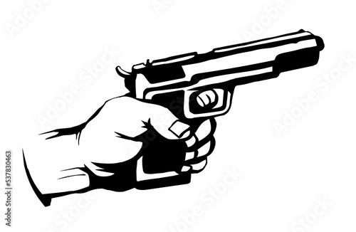 Hand with a gun. Vector drawing