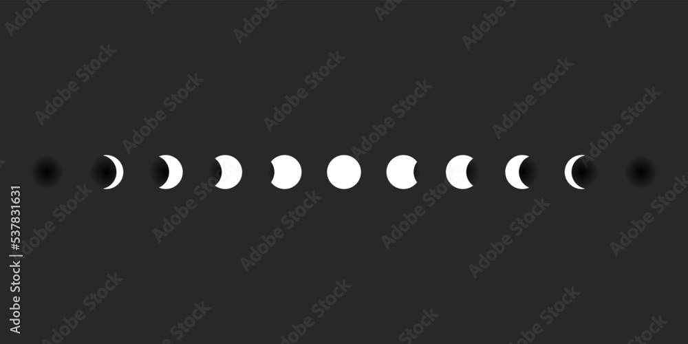 Moon phases sphere shadow cycle astronomy icon set. Vector Illustration black background Moon phases sphere shadow cycle astronomy icon set. Vector Illustration black background