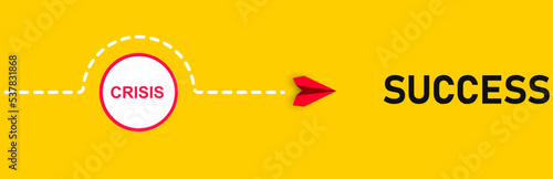 Passing the crisis point, the plane is heading towards success. Crisis management idea concept. Cliché,
Thinking different, Business leader, personality development idea concept.