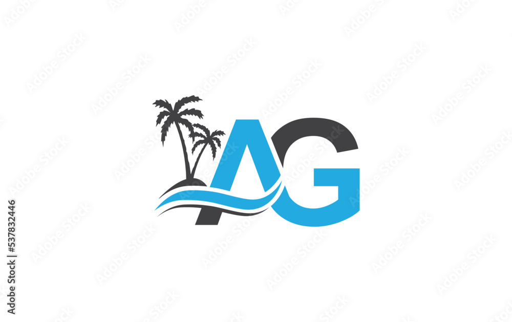 Water wave logo design and ocean beach palm tree vector download logo ...