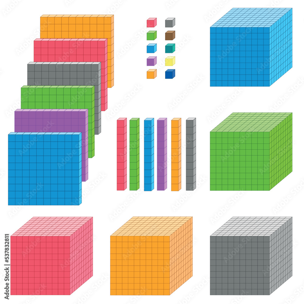 Base 10 Blocks Types Block Flat Rod And Unit Vector Illustration