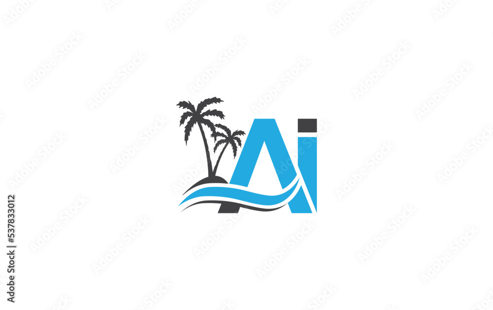 Water wave logo design and ocean beach palm tree vector download logo letters Water wave logo design and ocean beach palm tree vector download logo letters