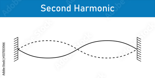 harmonics of vibrations of a stretched string fixed at both ends. Scientific vector illustration isolated on white background.