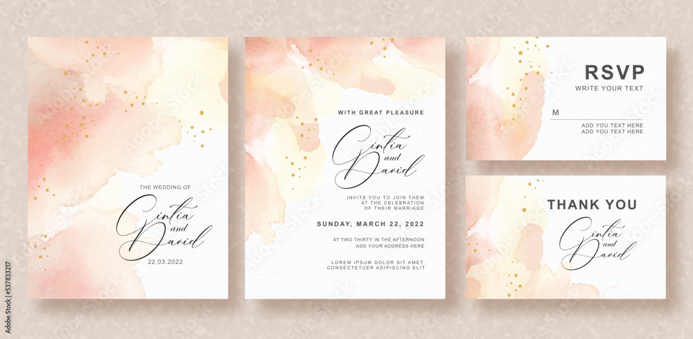 Beautiful wedding card with splash peach color background
