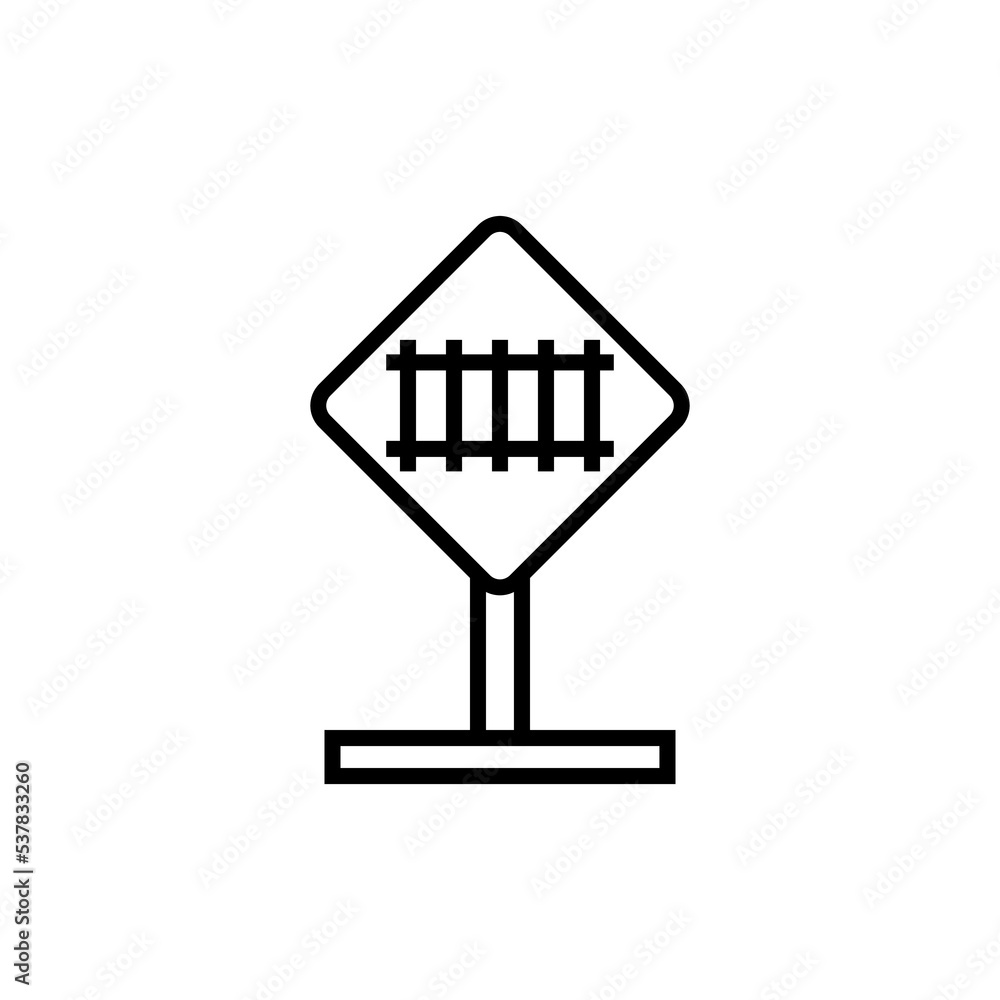 Railroad crossing line icon isolated on black and white background. Railway sign