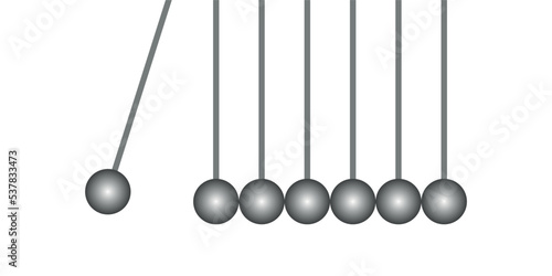 Newton's cradle. 3D metal balls pendulum. Vector illustration isolated on white background.