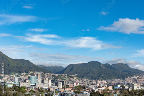 Bogotá, Colombia. May 23, 2022: Panoramic and urban landscape of the city with blue sky. © camaralucida1