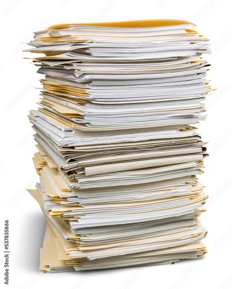 Pile of files in folders isolated on white Pile of files in folders isolated on white